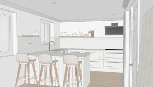 Concept Design sketch for a luxury kitchen redesign in Knutsford.