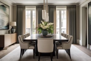 Elegant apartment dining room in Knutsford. Interior Design by Helena Smith Interiors.