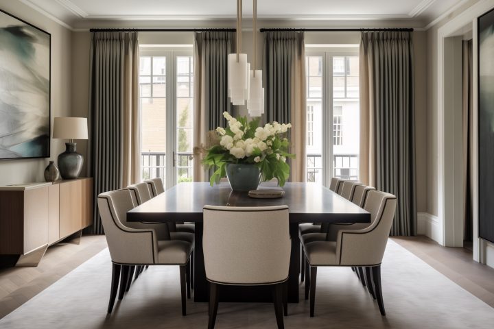 Elegant apartment dining room in Knutsford. Interior Design by Helena Smith Interiors.