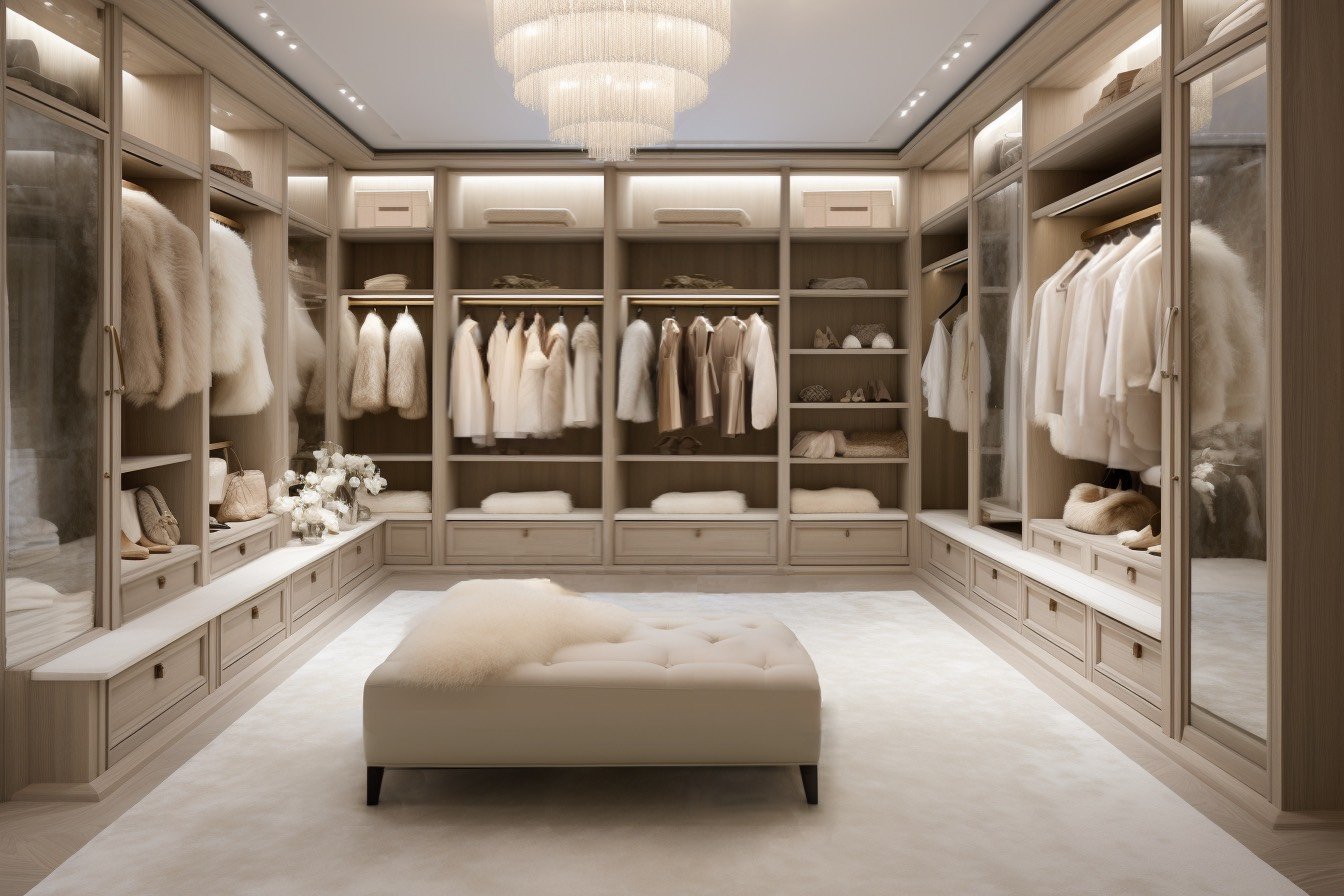 Gorgeous luxury dressing room with bespoke joinery designed by Helena Smith.