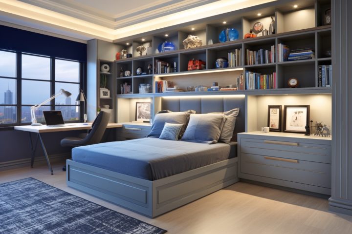 Alderly Edge Teenage Bedroom Design with joinery around the bed