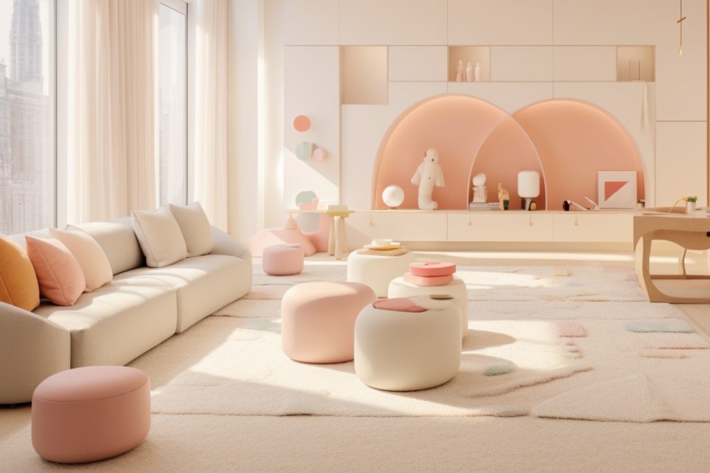 Playroom Interior Design for little girls pink and beige.