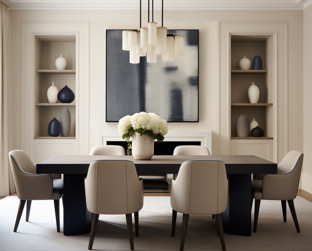 Dining room interior developed alongside the architectural design of a private residence.